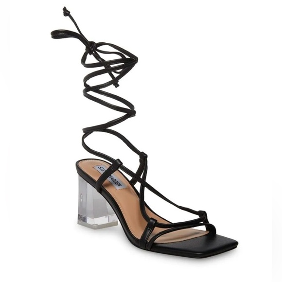 STEVE MADDEN Sz 8.5 Lavina Strappy Sandals Clear Block Heels Ankle or Leg Wrap - Picture 2 of 12